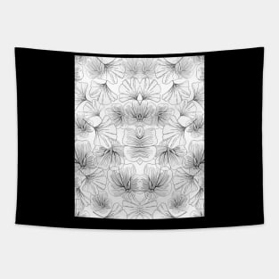 White And Black Flower Pattern Abstract Line Art Graphic Tapestry