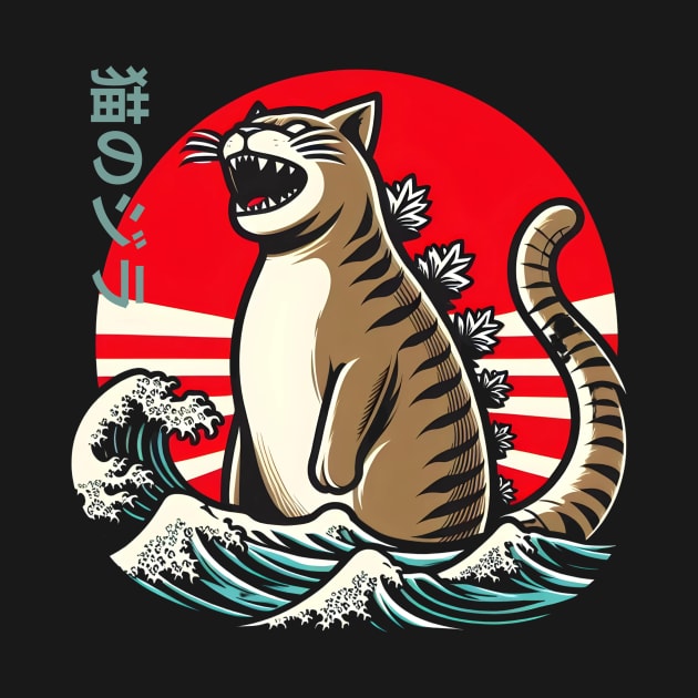 Catzilla Cat Japanese Art Funny Cat by Rizstor