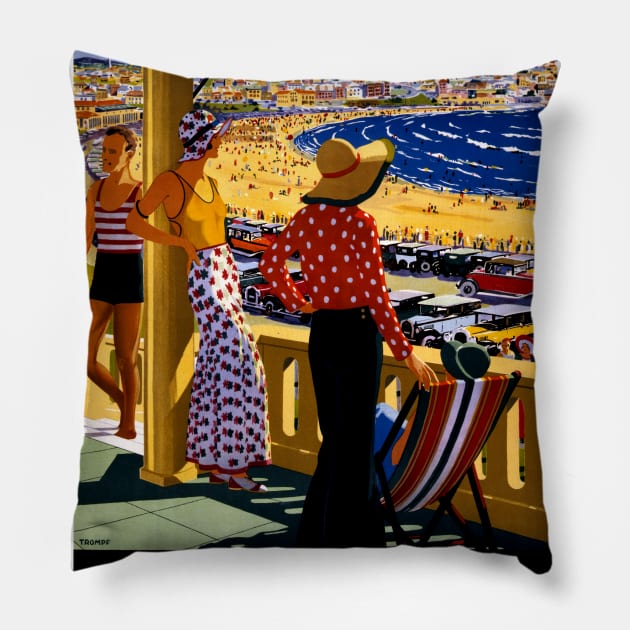 Vintage Travel Poster Australia Beach Pillow by vintagetreasure