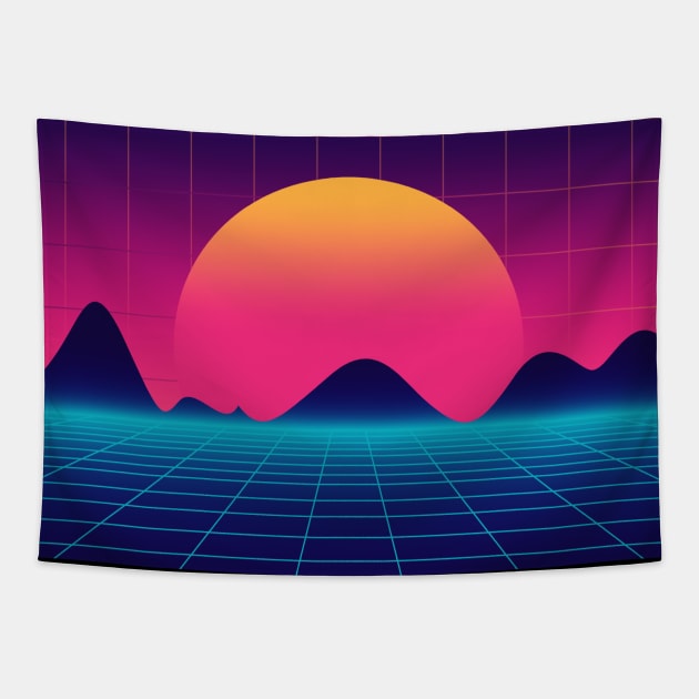 Throwback Sunset Synthwave Tapestry by edmproject