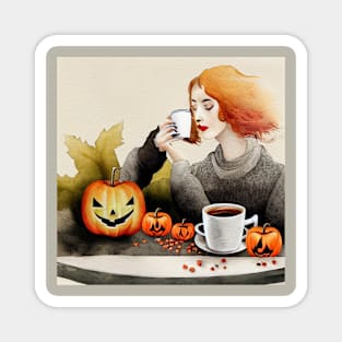 Drinking Coffee Halloween Autumn Moods Magnet