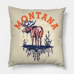 Big Sky Country Montana. Cool Retro Shirt Art Featuring A Moose Pillow