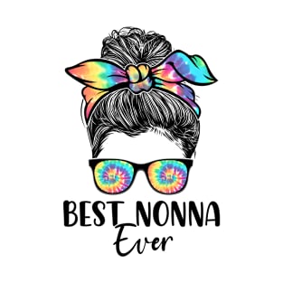 Best Nonna Ever Tie Dye Messy Bun Bandana Mother's Day T-Shirt