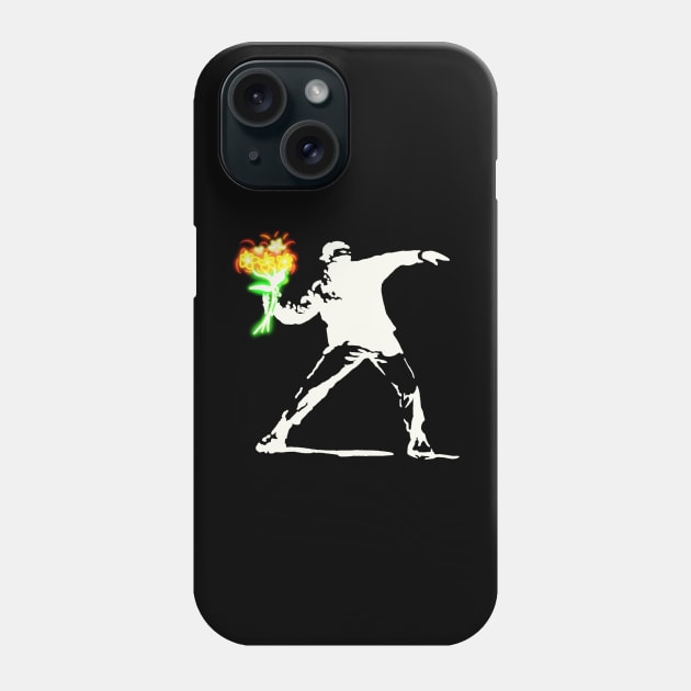 Bansky man throwing neon flowers Phone Case by DEMON LIMBS