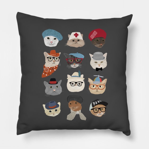 Cats in Hats Pillow by Hanna Melin