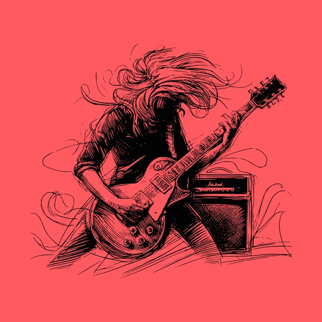 Rock Star Guitarist Concert Tee | Classic Electric Guitar by Mad Monkey Creations
