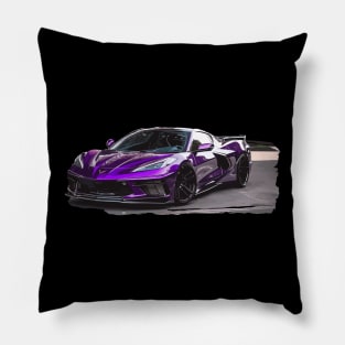 Purple C8 Corvette Stingray Parked In the Driveway Supercar Racecar Muscle Car Sportscar Corvette C8 Pillow