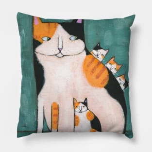 Calico Mama Cat and Kittens Pillow