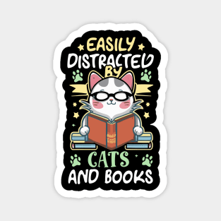 Easily Distracted by Cats and Books Magnet