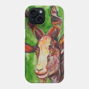 Pet Goat on green background Phone Case