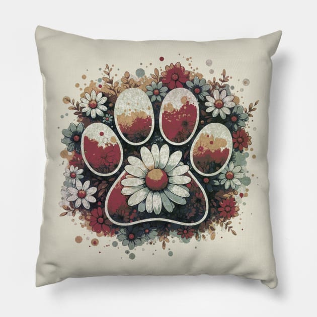 Paw print, flower,daisies, floral, flowers, minimal style, pet lovers, animal lovers Pillow by Collagedream