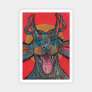 Doberman dog with satanic horns Magnet