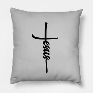 Jesus with cross and black text Pillow