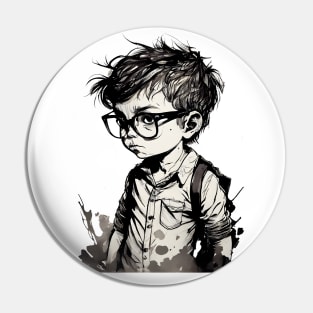 Boy with glasses in school one. Pin