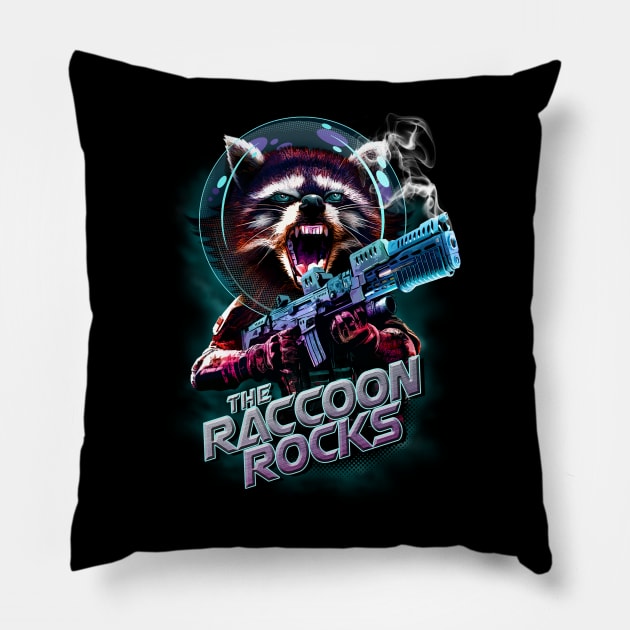 THE RACOON ROCKS Pillow by ADAMLAWLESS