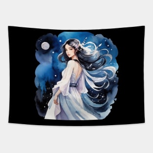 Anime Girl Watercolor Drawing Tapestry