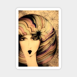 70s  ART POSTER GIRL WITH DECO STRIPE PAGEBOY Magnet