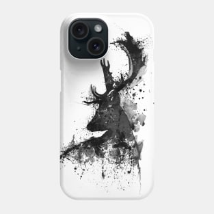 Black and White Deer Head Watercolor Silhouette Phone Case