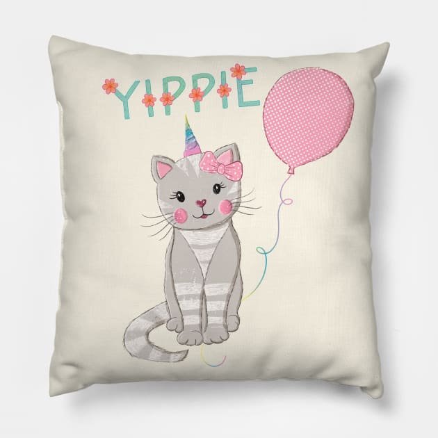 Cute cat and congratulations Pillow by CalliLetters