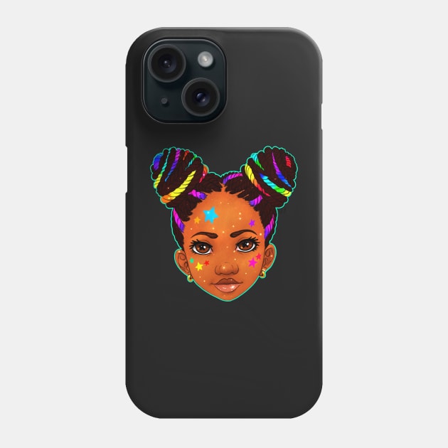 Little Girl with Rainbow Hair Buns| Black girl art by KiraTheArtist Phone Case by kiraJ