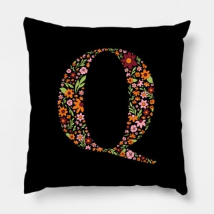 Retro Floral Letter Q Pillow