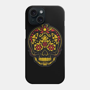 Regal Elegance: A Striking Black, Red, and Gold Sugar Skull Art Phone Case