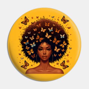 Afro Beauty With Butterflies Pin