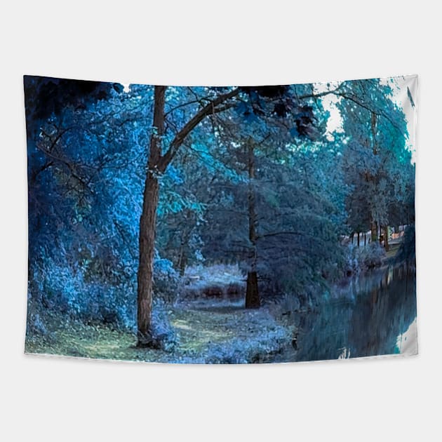 Beautiful Blue Fantasy Trail Scene with Blue Leaves - Tomahawk Creek Pond Overland Park KS Tapestry by Zen Goat 