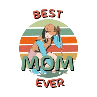 Best Mom Ever Golfing Mom Retro Sunset T-Shirt