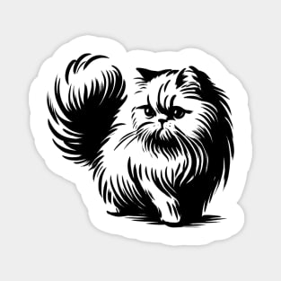 Stick figure of Persian cat in black ink Magnet