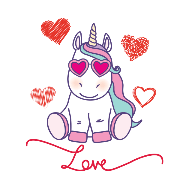 'Unicorn Love Hearts' Sweet Valentines Lovers Gift by ourwackyhome