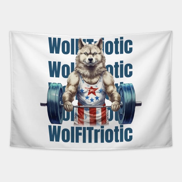 WolFITriotic - Wolf and Gym-Inspired T-Shirt Tapestry by Mister Graffiti