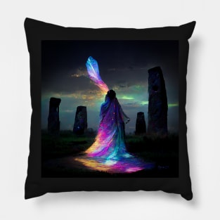 Iridescent energy fairy amongst ancient standing stones 1 Pillow