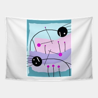 Kids Bending with Flowers Stick Figure Tapestry