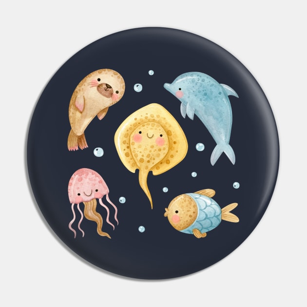 Watercolor Sea Animals Collections Pin by Mako Design 