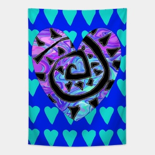 Blue Heart Graffiti Valentine Art Tapestry