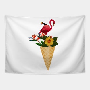 Flamingo Tropical Floral Icecream, Love Flamingos Tapestry