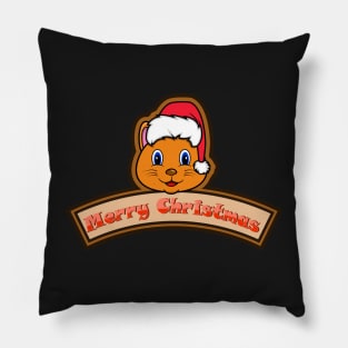 Sticker and Label Of  Cat Character Design and Merry Christmas Text. Pillow