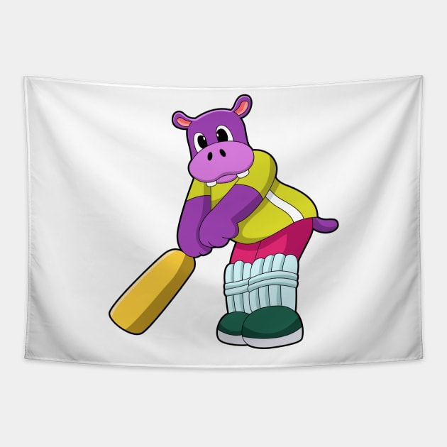 Hippo at Cricket with Cricket bat Tapestry by Markus Schnabel