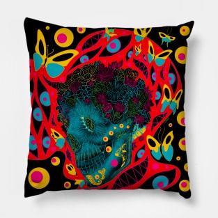 dark homunculus skull ecopop with flies in life Pillow