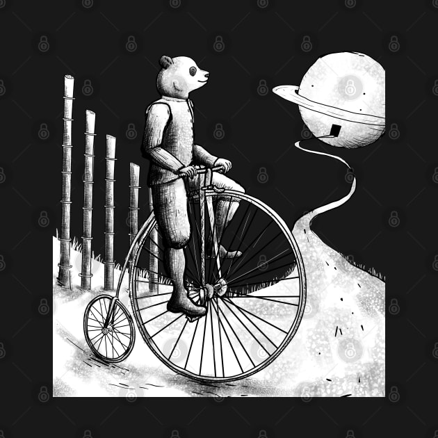 Panda on a bike on the way to Saturn by Drawly