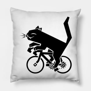 Happy Black Cat On Bicycle Pillow