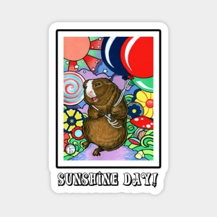 Happy Guinea Pig With Balloons - Sunshine Day - Black Outlined Version Magnet