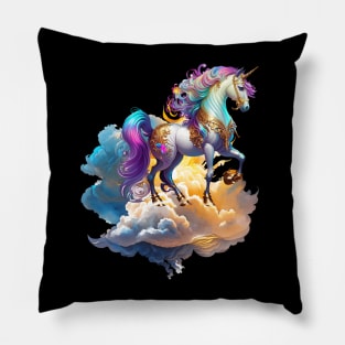 Mythical Unicorn sunny horse clouds splash watercolor fantasy magic tale romance illustration Pillow