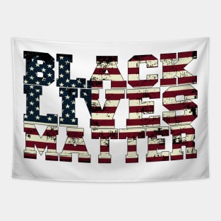 Black Lives Matter Take a Knee BLM USA Grunge Flag Text Tapestry