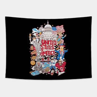 United States Of America Cartoon Tapestry