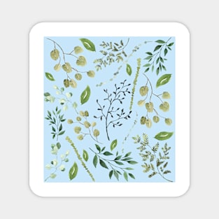 Blue Green summer leaves watercolour pattern Magnet