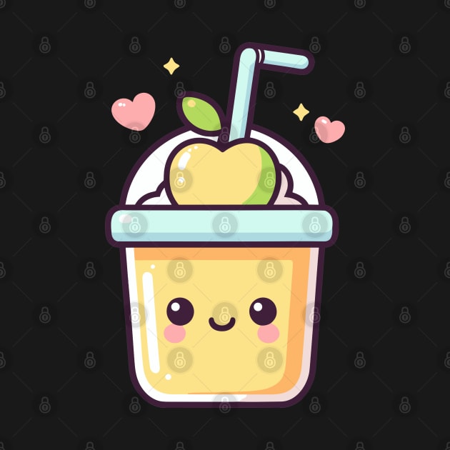 Cute Kawaii Apple Milkshake with Hearts | Kawaii Food Character | Cutesy Kawaii Style by Nora Liak