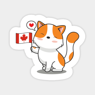 Cute Cat Holding Canada Flag Magnet