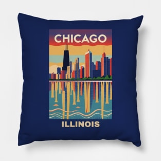 A Vintage Travel Art of Chicago - Illinois - US Pillow